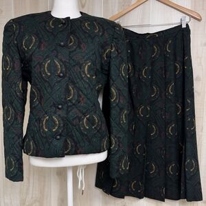 VTG 80's Gloria Sachs Quilted Paisley Print Jacket Pleated Lined Skirt Set Sz 8